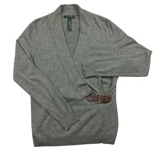 Lauren Ralph Lauren Olive Green Wrap Sweater Buckle Detail Cashmere Wool Blend L